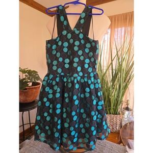 PENELOPE TREE - Girls Dress Black Teal Polka Dot Lace Fit Flare - Size 10